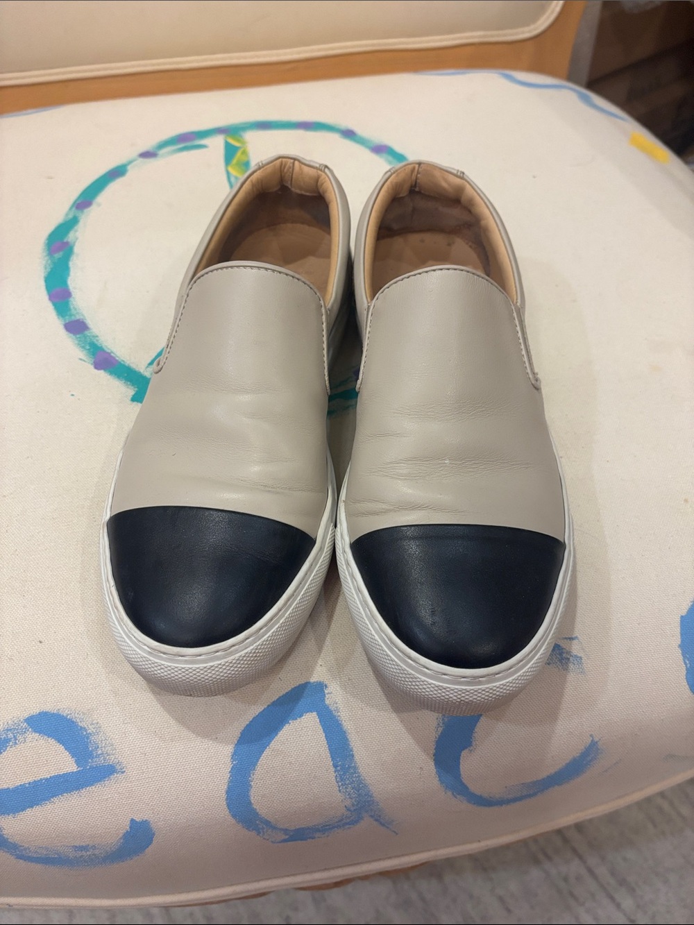 Greats Women's Slip-On Leather Sneakers in Beige with Black Toe